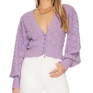 Chic Free People Polly Knit Cardigan Lavender Lavender Balloon Sleeves Size L